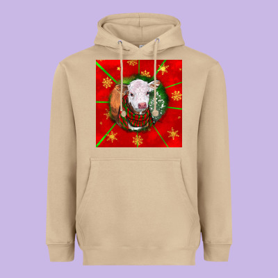 Christmas Hereford Calf Heavyweight Hoodie Designed By Lillyallendesigns