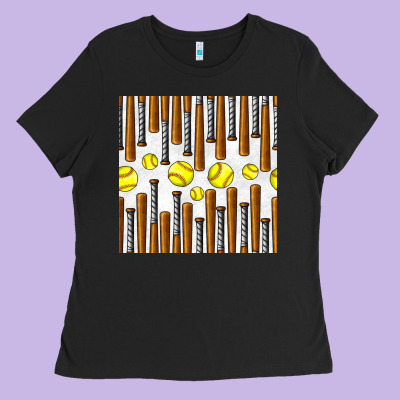 Softball Bat Seamless Pattern Ladies Tee Designed By Bundleandbundleshop