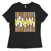 Black softball bat seamless pattern Ladies Tee - BundleAndBundleShop
