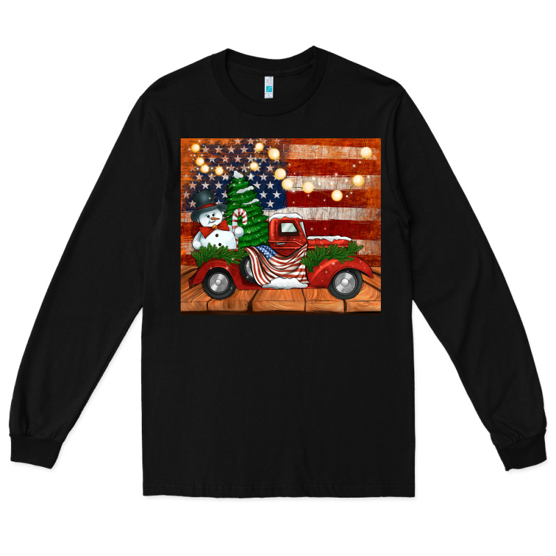 Christmas Truck With American Flag Long Sleeve Tee by Jasminsmagicworld | Teevron
