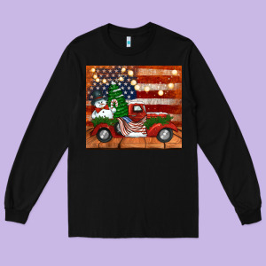 Christmas Truck With American Flag Long Sleeve Tee Designed By Jasminsmagicworld