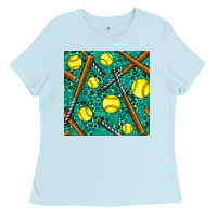Baby Blue softball bat with leopard and glitter seamless pattern Ladies Tee - BundleAndBundleShop