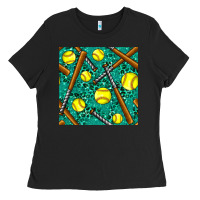 Black softball bat with leopard and glitter seamless pattern Ladies Tee - BundleAndBundleShop