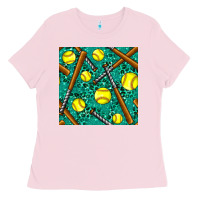 Bubblegum Pink softball bat with leopard and glitter seamless pattern Ladies Tee - BundleAndBundleShop