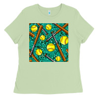 Matcha softball bat with leopard and glitter seamless pattern Ladies Tee - BundleAndBundleShop