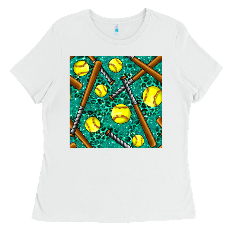 Softball Bat With Leopard And Glitter Seamless Pattern Ladies Tee by BundleAndBundleShop | Teevron