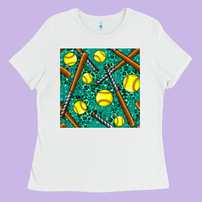 Softball Bat With Leopard And Glitter Seamless Pattern Ladies Tee Designed By Bundleandbundleshop