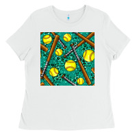 White softball bat with leopard and glitter seamless pattern Ladies Tee - BundleAndBundleShop