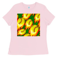 Bubblegum Pink softball fire ball seamless pattern Ladies Tee - BundleAndBundleShop