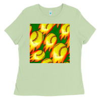 Matcha softball fire ball seamless pattern Ladies Tee - BundleAndBundleShop