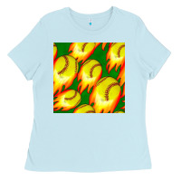 Softball Fire Ball Seamless Pattern Ladies Tee | Teevron