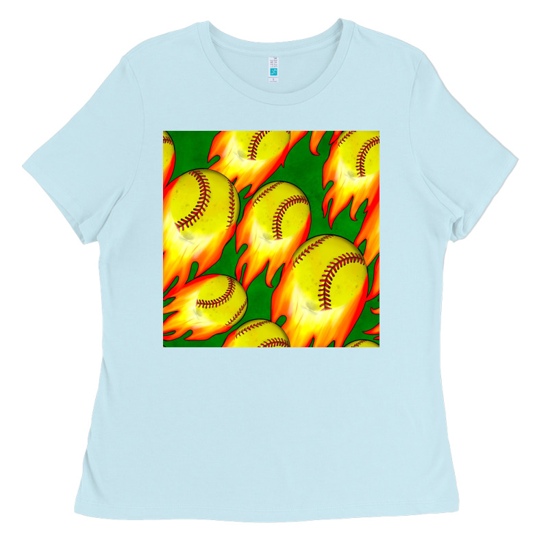 Softball Fire Ball Seamless Pattern Ladies Tee by BundleAndBundleShop | Teevron
