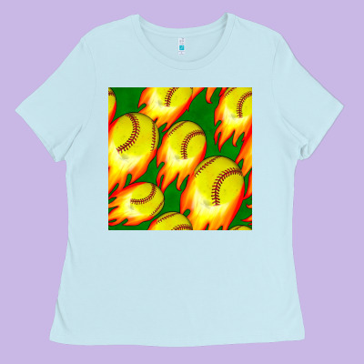 Softball Fire Ball Seamless Pattern Ladies Tee Designed By Bundleandbundleshop