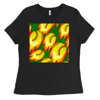 Black softball fire ball seamless pattern Ladies Tee - BundleAndBundleShop