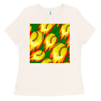 Bone softball fire ball seamless pattern Ladies Tee - BundleAndBundleShop