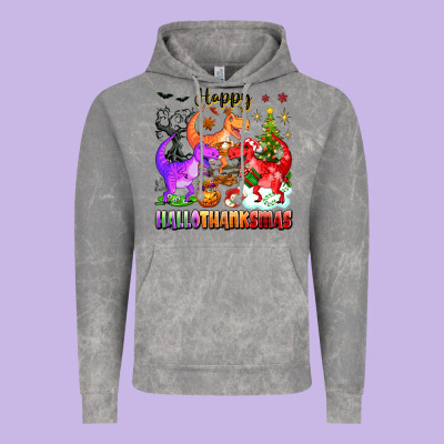 Happy Hallothanksmas Dinosaur Vintage Hoodie Designed By Texasbilliewilder