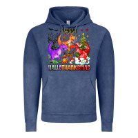 Vintage Denim happy hallothanksmas dinosaur Vintage Hoodie - texasbilliewilder