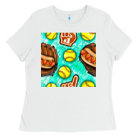 Softball Glove And Hotdog Seamless Pattern Ladies Tee | Teevron