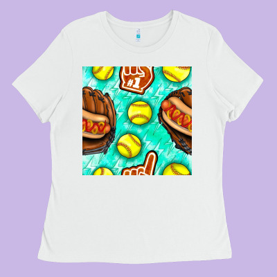 Softball Glove And Hotdog Seamless Pattern Ladies Tee Designed By Bundleandbundleshop