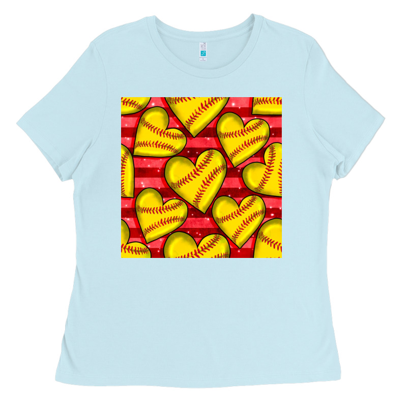 Softball Hearts Seamless Pattern Ladies Tee by BundleAndBundleShop | Teevron