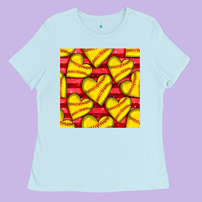 Softball Hearts Seamless Pattern Ladies Tee Designed By Bundleandbundleshop