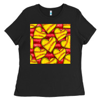 Black softball hearts seamless pattern Ladies Tee - BundleAndBundleShop