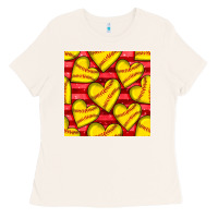 Bone softball hearts seamless pattern Ladies Tee - BundleAndBundleShop
