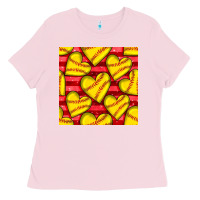 Bubblegum Pink softball hearts seamless pattern Ladies Tee - BundleAndBundleShop