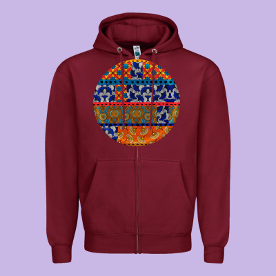 African Fabric Pattern Round Earrings Zipper Hoodie Designed By Bundleandbundleshop