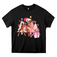 Black reindeer pink christmas Heavy Core Tee - MaliasSmallBusiness