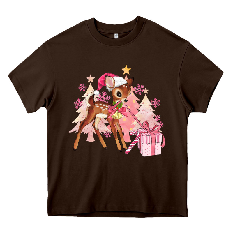 Reindeer Pink Christmas Heavy Core Tee by MaliasSmallBusiness | Teevron