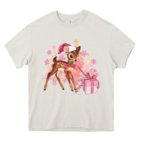 Cream reindeer pink christmas Heavy Core Tee - MaliasSmallBusiness