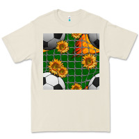 Bone soccer balls and sunflowers with goal nets seamless pattern Premium Tee - BundleAndBundleShop