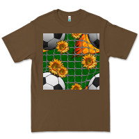 Cacao soccer balls and sunflowers with goal nets seamless pattern Premium Tee - BundleAndBundleShop