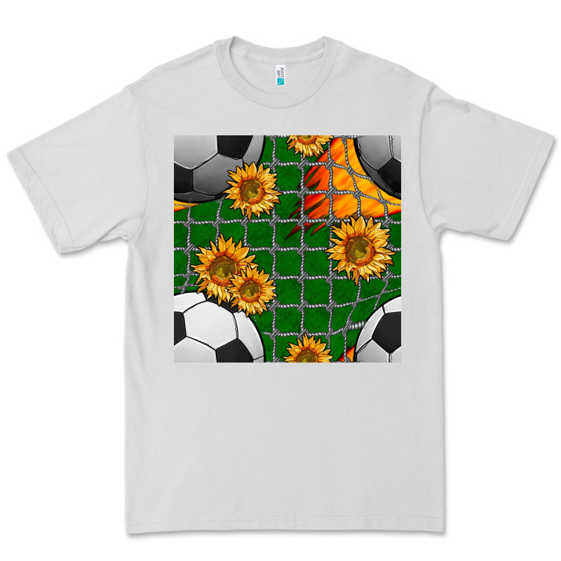 Soccer Balls And Sunflowers With Goal Nets Seamless Pattern Premium Tee by BundleAndBundleShop | Teevron