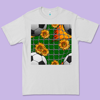 Soccer Balls And Sunflowers With Goal Nets Seamless Pattern Premium Tee Designed By Bundleandbundleshop