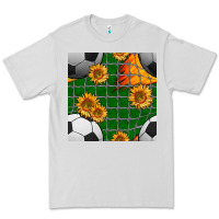 Dove Grey soccer balls and sunflowers with goal nets seamless pattern Premium Tee - BundleAndBundleShop