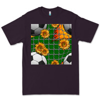 Plum soccer balls and sunflowers with goal nets seamless pattern Premium Tee - BundleAndBundleShop
