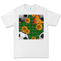 White soccer balls and sunflowers with goal nets seamless pattern Premium Tee - BundleAndBundleShop