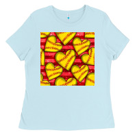 Baby Blue softball hearts seamless pattern Ladies Tee - BundleAndBundleShop