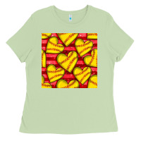 Matcha softball hearts seamless pattern Ladies Tee - BundleAndBundleShop