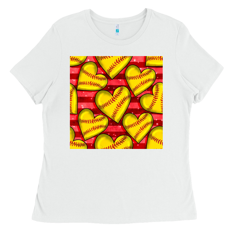 Softball Hearts Seamless Pattern Ladies Tee by BundleAndBundleShop | Teevron