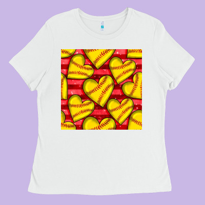 Softball Hearts Seamless Pattern Ladies Tee Designed By Bundleandbundleshop