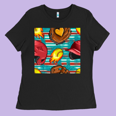 Softball Helmet And Glove With Serape Seamless Pattern Ladies Tee Designed By Bundleandbundleshop
