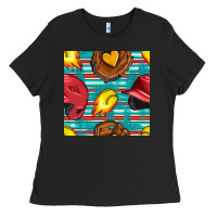 Black softball helmet and glove with serape seamless pattern Ladies Tee - BundleAndBundleShop