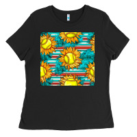 Black softball sunflowers with serape seamless pattern Ladies Tee - BundleAndBundleShop