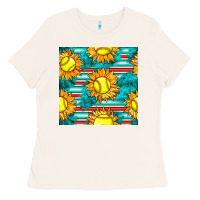 Bone softball sunflowers with serape seamless pattern Ladies Tee - BundleAndBundleShop