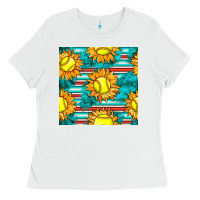 Softball Sunflowers With Serape Seamless Pattern Ladies Tee | Teevron