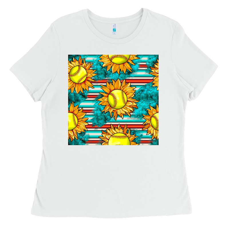 Softball Sunflowers With Serape Seamless Pattern Ladies Tee by BundleAndBundleShop | Teevron