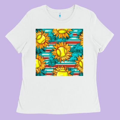 Softball Sunflowers With Serape Seamless Pattern Ladies Tee Designed By Bundleandbundleshop